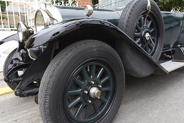 Image showing Close-up of a green vintage automobile