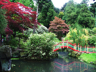 Image showing A bridge over a pond