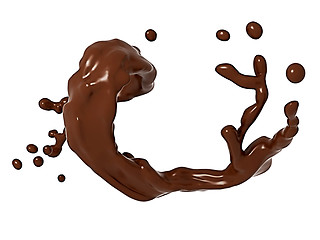 Image showing Liquid chocolate splash with droplets isolated