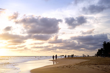Image showing Ocean beach at sunset