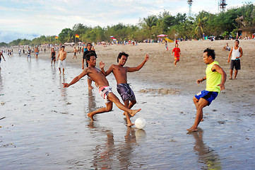 Image showing Soccer on the beach