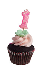 Image showing Mini cupcake with birthday candle for one year old