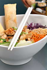 Image showing Fresh Thai Salad with Spring Rolls