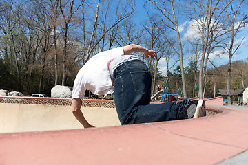 Image showing Skateboarder Skating the Bowl