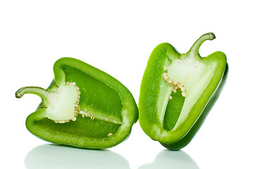 Image showing Two halves of green sweet pepper