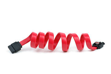 Image showing Coiled red SATA cable