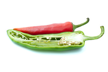 Image showing Red chili pepper and half of green