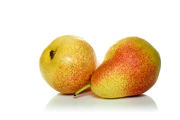 Image showing Pair of spotty yellow-red pears 