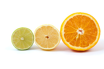 Image showing Halves of orange, lemon and lime
