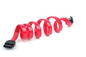 Image showing Red coiled SATA cable
