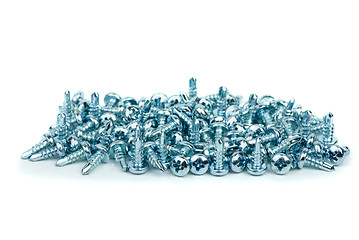 Image showing Pile of small silver colored metal screws