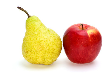 Image showing Red apple and yellow-green pear