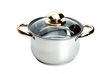 Image showing Stainless steel pot with glass cover