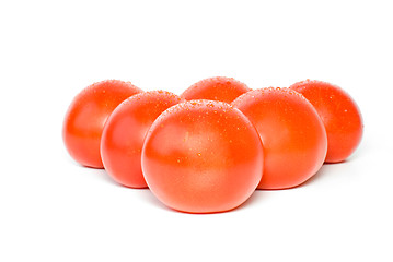 Image showing Six tomatoes with waterdrops 