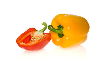 Image showing Yellow sweet pepper and half of red