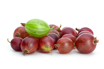 Image showing Pile of purple gooseberries and green on the top