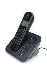 Image showing Modern black digital cordless phone with answering machine