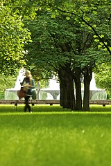 Image showing Fountains in green park