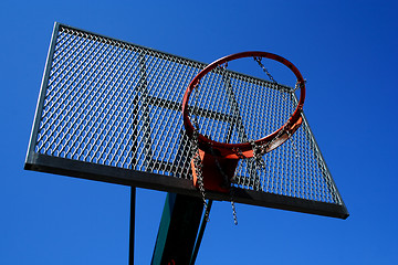 Image showing Basketball basket zoomed foto on blue sky