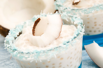 Image showing Coconut pudding with tapioca pearls and litchi jelly