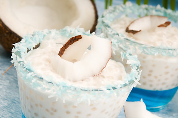 Image showing Coconut pudding with tapioca pearls and litchi jelly