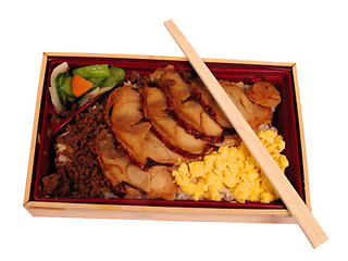 Image showing Lunch box with chopsticks-clipping path