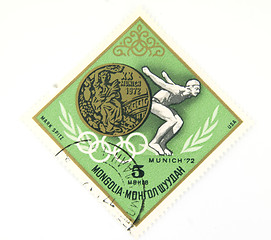 Image showing A canselled stamp showing Olimpic sportsman