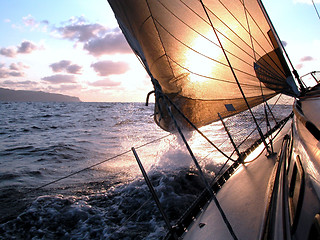 Image showing sailing to the sunrise