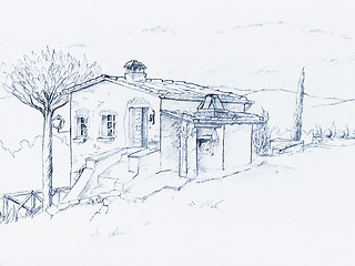 Image showing sketch of a house in Tuscany Italy