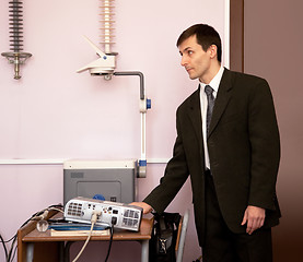 Image showing Young scientist giving a lecture