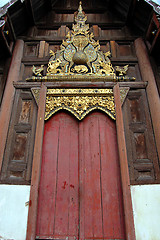 Image showing Wooden temple door