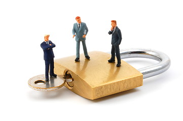 Image showing business man on security padlock 