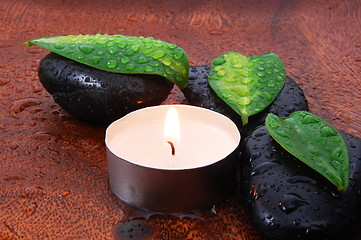 Image showing zen concept with stones and leaves