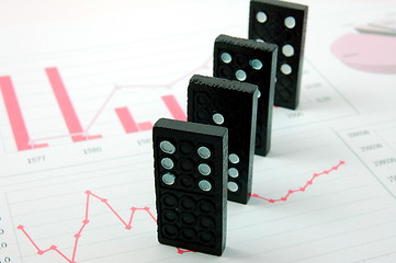 Image showing risky domino over a financial business chart