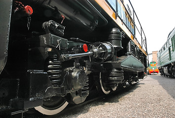 Image showing   train stands on railroad tracks 