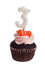 Image showing Mini cupcake with birthday candle for three year old