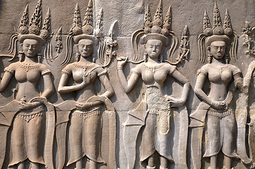 Image showing Historic rock art of goddess at Angkor, Cambodia