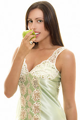 Image showing Snacking Healthy, woman with apple