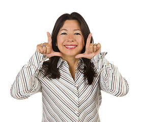 Image showing Attractive Multiethnic Woman with Hands Framing Face