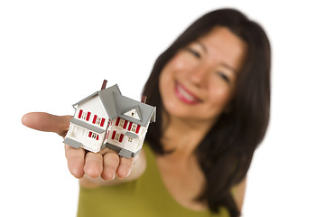 Image showing Attractive Multiethnic Woman Holding Small House