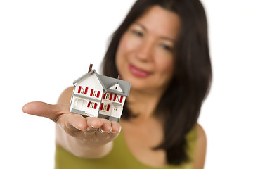 Image showing Attractive Multiethnic Woman Holding Small House