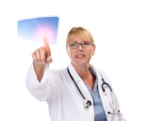 Image showing Female Doctor Touching Button on Touch Screen