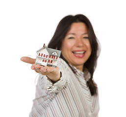 Image showing Attractive Multiethnic Woman Holding Small House