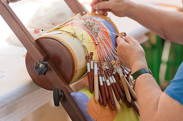 Image showing Bobbin lace-making