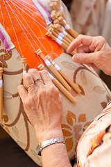 Image showing Bobbin lace-making