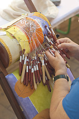 Image showing Bobbin lace-making