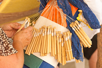 Image showing Bobbin lace-making