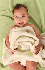 Image showing Infant Boy Lying on Baby Blankets Wearing a Diaper