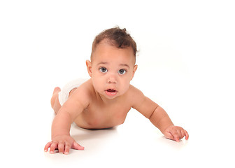 Image showing Adorable Baby Boy Learning to Crawl