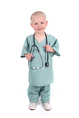 Image showing Boy Wearing Scrubs Holding a Stethoscope